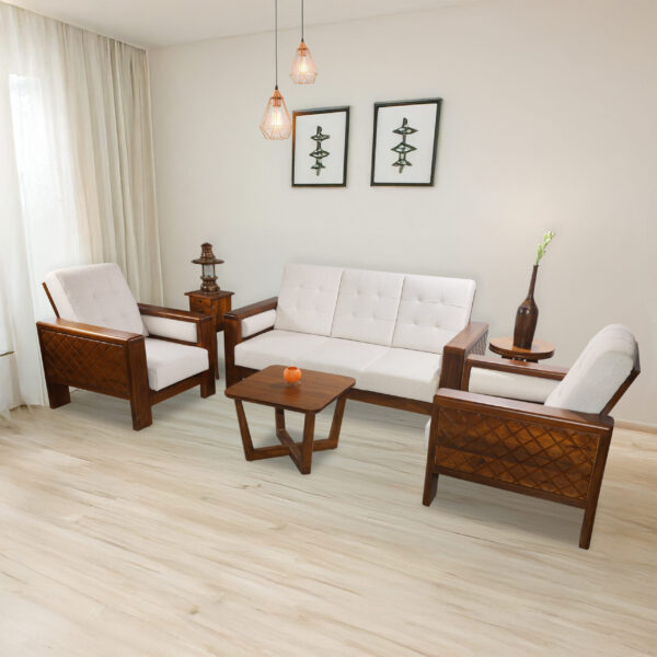 Solid Teakwood Sofa 3+1+1 White cushion