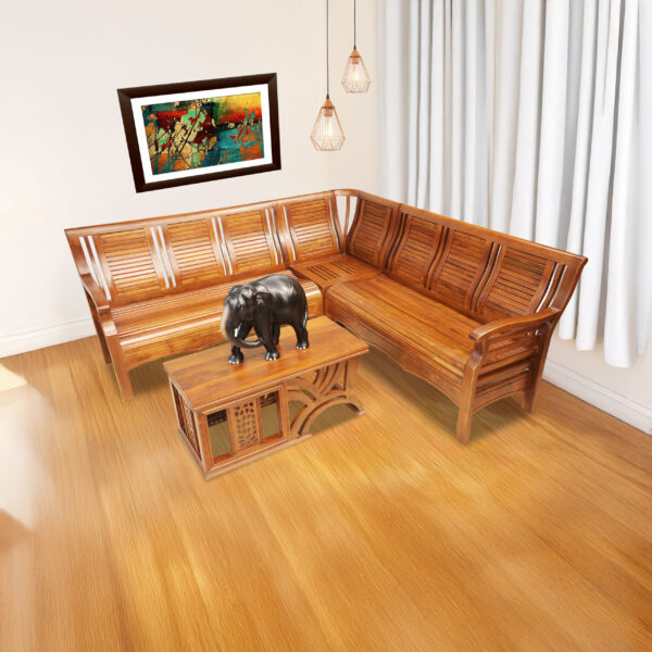 Solid Teakwood Corner Sofa With Modern Appearance Brown Color - 6 Seater 08