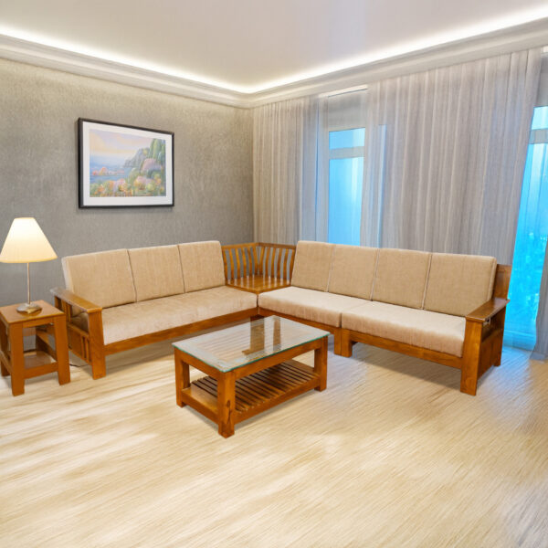 Solid Teakwood Corner Sofa With Modern Appearance Brown Color - 6 Seater 09