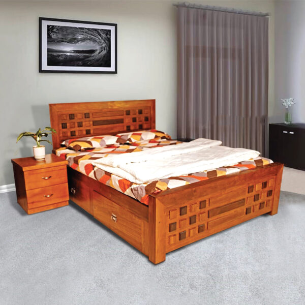 Solid Teakwood King Size Bed Cot for Bedroom with Storage