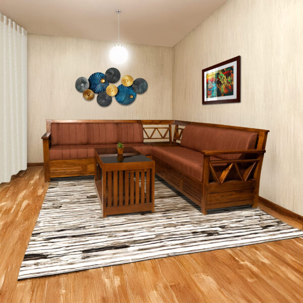 Solid Teakwood Corner Sofa With Modern Appearance Brown Color - 6 Seater 03