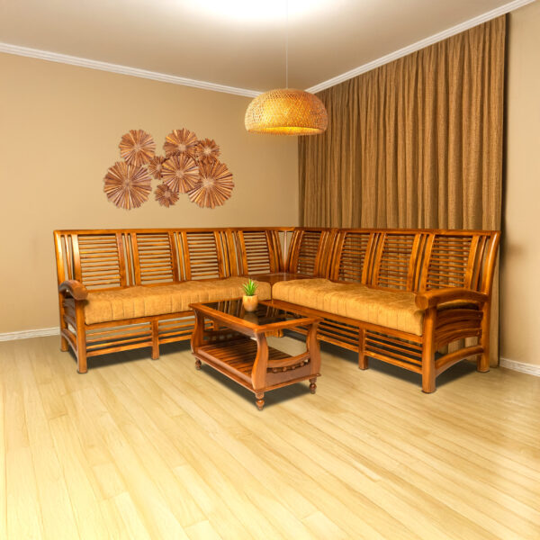 Solid Teakwood Corner Sofa With Modern Appearance Brown Color - 6 Seater 04