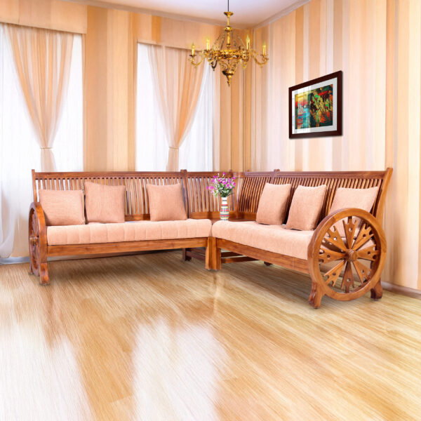 Solid Teakwood Corner Sofa With Modern Appearance Brown Color - 6 Seater 06