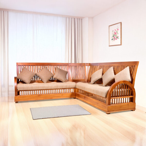 Solid Teakwood Corner Sofa With Modern Appearance Brown Color - 6 Seater 07