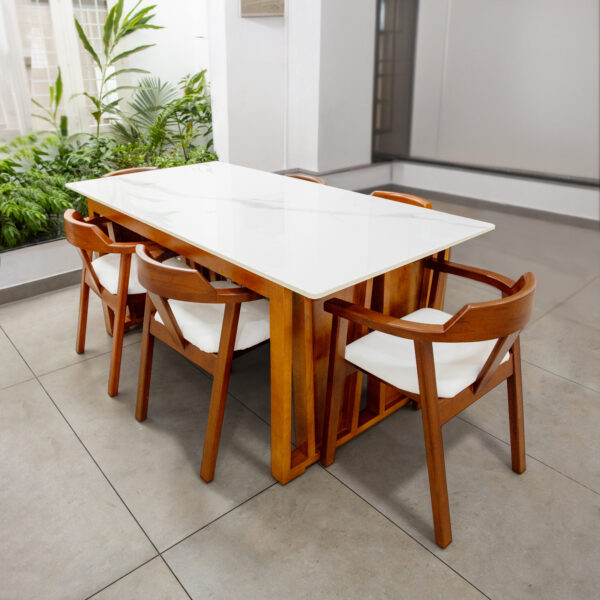 Solid Teakwood Dining Table Set 6 Seater Marble Top