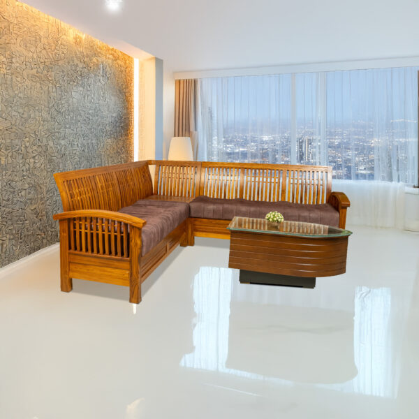 Solid Rosewood Corner Sofa With Modern Appearance Brown Color - 6 Seater
