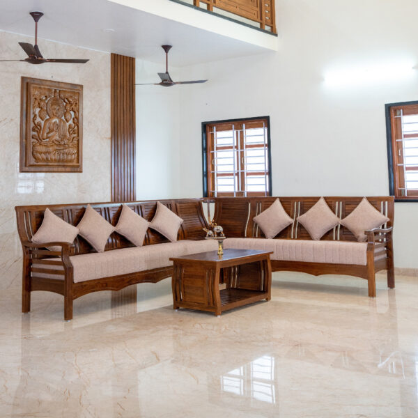 Solid Rosewood Corner Sofa With Modern Appearance Brown Color - 6 Seater