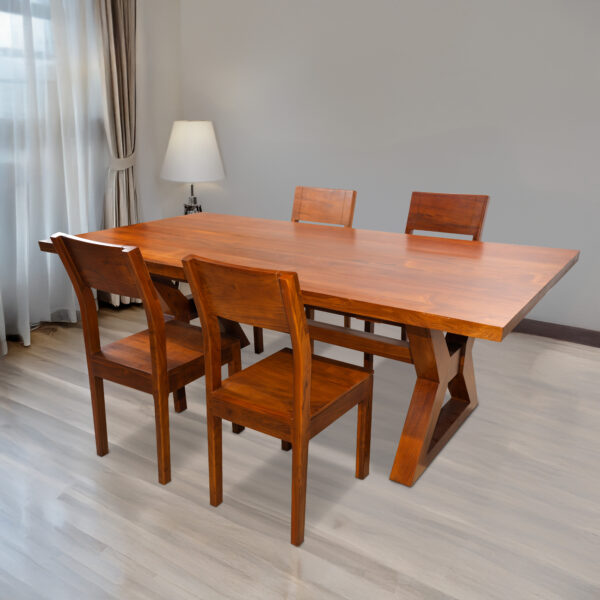Contemporary 4 Seater Dining Sets - Solid Wood 4 Seater Dining Set In Rustic Teak