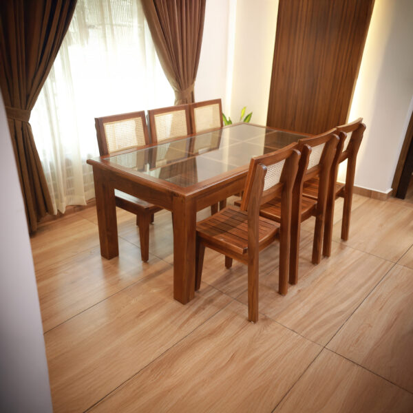 Treditional 6 Seater Dining Sets - Solid TeakWood Glass Top