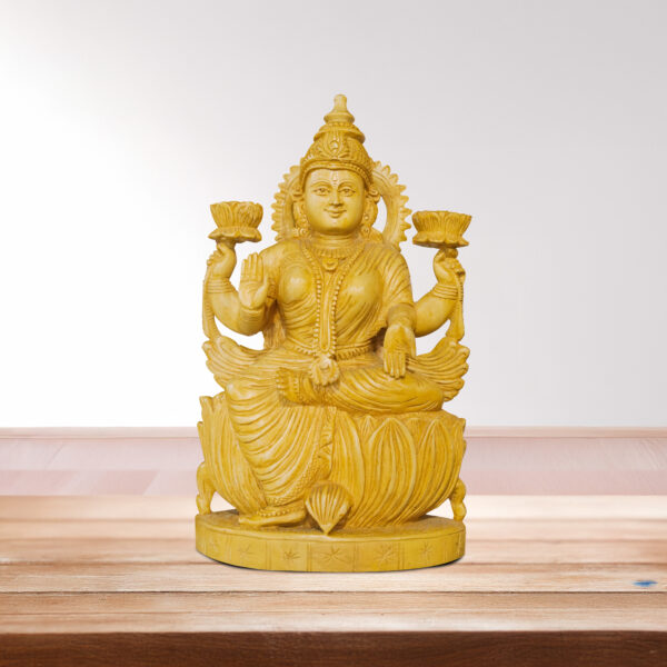 Religious Idol Saraswathi Devi - Wooden Sculpture with South Indian Artistic Carving
