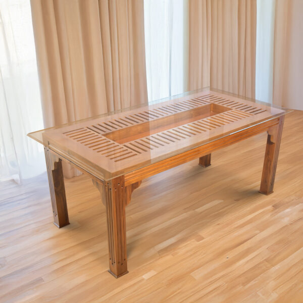 6 Seater Dining Table Only - Solid TeakWood Glass Top