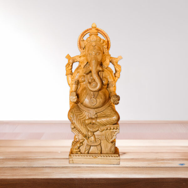Religious Idol Ganesha - Wooden Sculpture with South Indian Artistic Carving